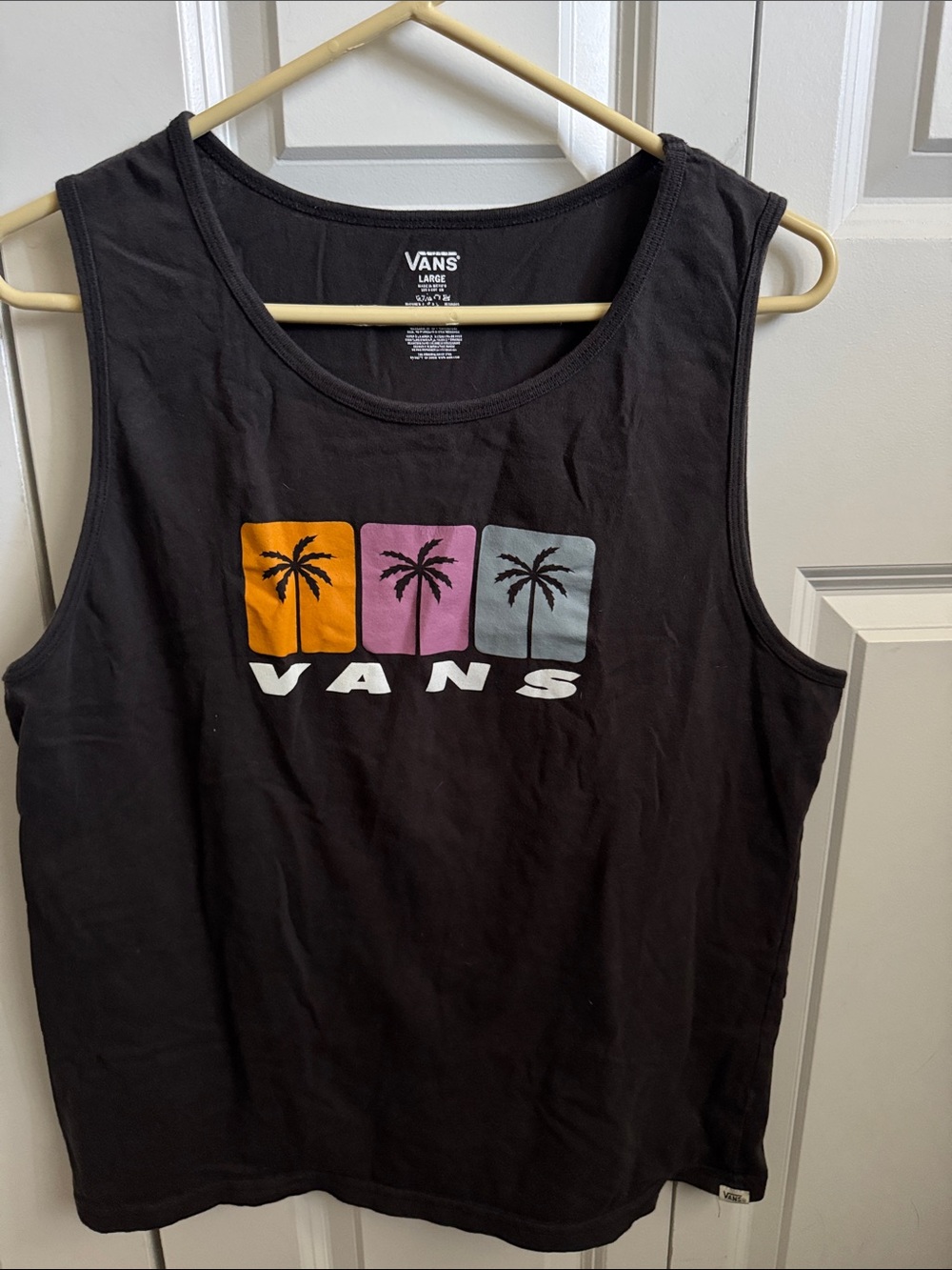 🌟4 for $20Vans Black Tank Top with Orange Pink and Light Blue Palm Boxes